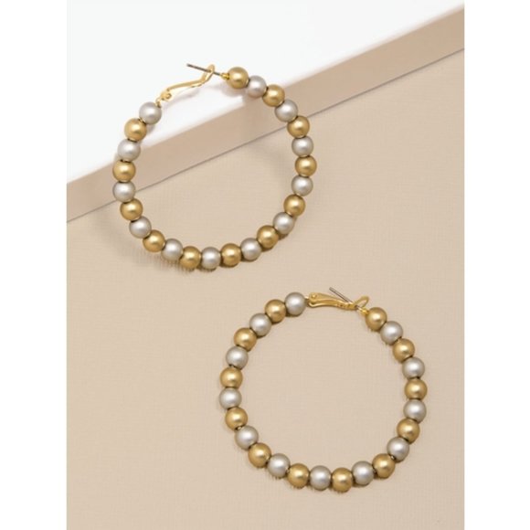 Matte Metal Beaded Hoop Earring • Choose Silver, Gold or Mixed! - Picture 3 of 5